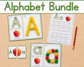 Alphabet Bundle: Trace, Build, Say Mats, Matching Cards, Tracing Worksheets (Preschool Printable)