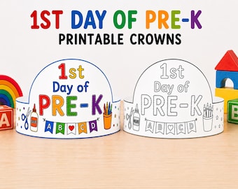 First Day of Pre-K Printable Crown | Preschool Back to School Hat (Color/B&W)