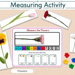 Measure the Flowers Activity Mat | Preschool Measurement Activity | Spring Math Center Printable
