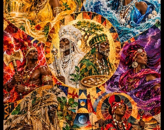 Orisha Wall Art African Deities Print, Yoruba Spiritual Decor, Oshun Yemoja Shango Sacred Poster, Afrocentric Altar Room Artwork