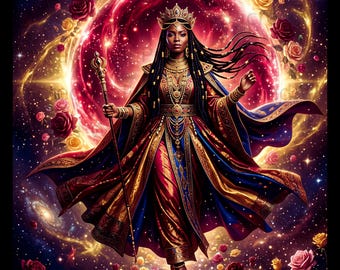 Oba Wall Art Divine Empress, Celestial Black Queen Goddess Print (Digital Download)