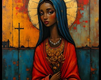 Black Madonna Wall Art, African American Virgin Mary Print, Modern Christian Sacred Art (Digital Print)