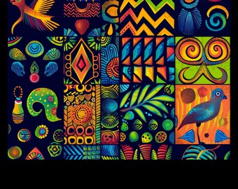 Vibrant African Bird Print, Tribal Mosaic Art, Yoruba Proverb Decor (Digital Download)