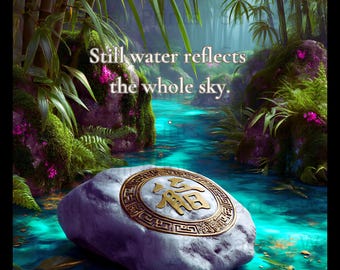Zen Garden Bamboo Forest Print, Serene Asian Landscape, Faux Gold Blessing Stone (Digital Download)