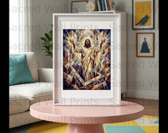 Abstract Jesus Christ Wall Art | Modern Cubist Print, Spiritual Home Decor (Digital Download)