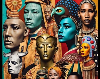 Afrofuturism Collage Wall Art, African Mythology, Maximalist Eclectic Print (Digital Download)