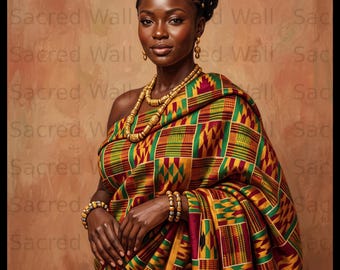 African Woman Kente Cloth Portrait, Afrocentric Home Decor (Digital Download)