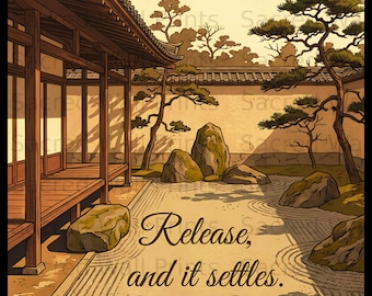 Zen Garden Wall Art Print, Japanese Serene Mindfulness Quote (Digital Download)