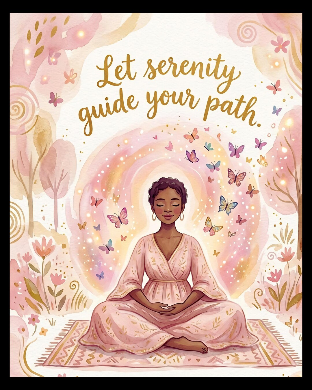 Serenity Guide Your Path Watercolor Print, Empowering Woman Meditation ...