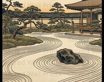 Zen Garden Print, Japanese Landscape Art, Mindfulness Quote Decor (Digital Download)