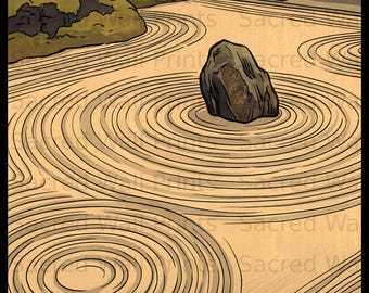 Japanese Zen Garden Print, Minimalist Asian Landscape, Serene Meditation Decor (Digital Download)