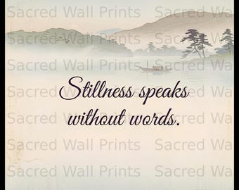 Zen Stillness Speaks Print, Japanese Minimalist Lake Landscape (Digital Download)