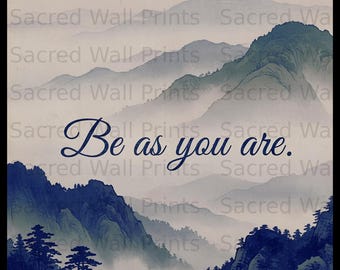 Zen Mountain Wall Art, Japanese Landscape Watercolor Print, Minimalist Nature Decor (Digital Download)