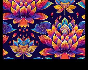 Vibrant Lotus Flower Print, Psychedelic Boho Botanical Art (Digital Download)