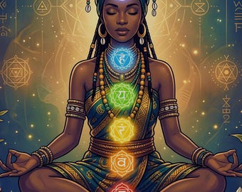 Meditation Goddess Chakra Print, Spiritual Woman Boho Yoga Decor (Digital Download)