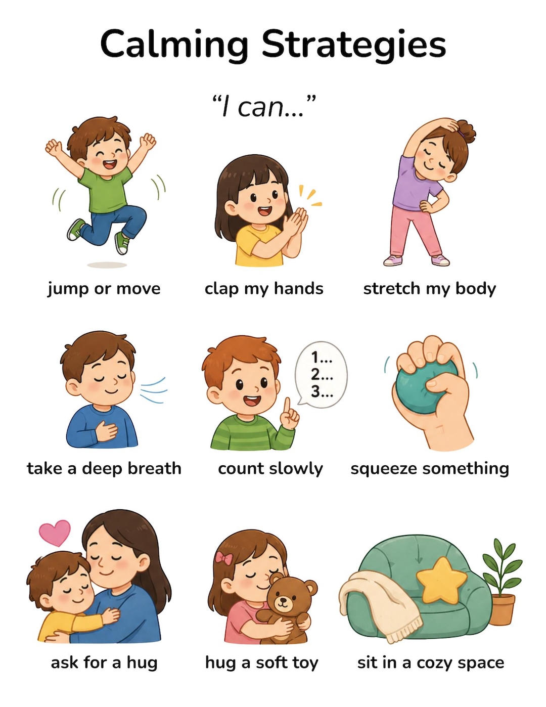 Calming Strategies | Coping Skills Chart for Kids | SEL & Autism Visual ...