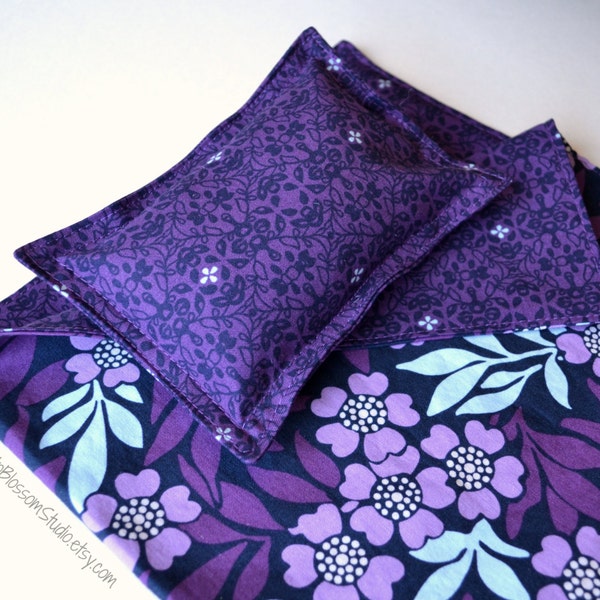 Doll sleeping bag purple blue violet indigo aqua flower print AG travel sleep sack 18 inch