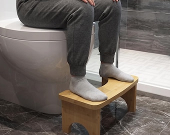 Fotstöd för toalett i bambu | Ergonomisk pall för knäböj, badrumsbänk i naturträ