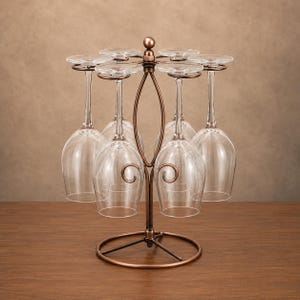 Countertop Glass Holder | Freestanding Stemware Rack | 6 Hook Tabletop Display Stand | Kitchen Bar Organizer | Hanging Stemware Storage