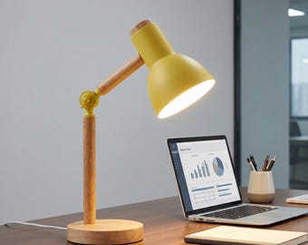 Drewniana lampa biurkowa w stylu nordyckim | Regulowana lampa do gabinetu z naturalnego drewna | Nowoczesna skandynawska lampa stołowa | Minimalistyczne oświetlenie biurka