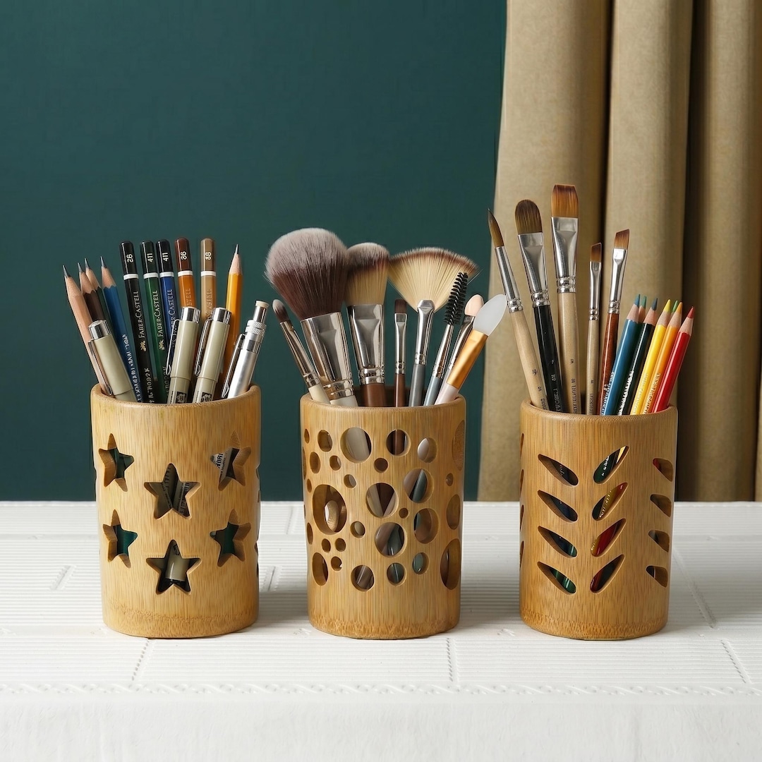 Natural Bamboo Desk Organizer Cup: Pen, Pencil, Toothbrush Holder - Etsy