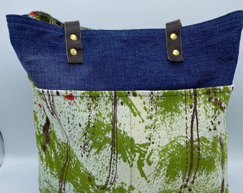 Recycled Denim Jean Tote Purse With Leather Straps