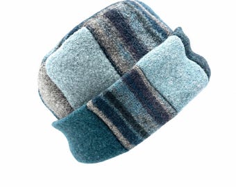 Upcycled Boiled Wool Sweater Hat Fleece Lined Handmade Recycled Wool Winter Hat Sustainable
