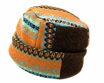 Wool Pillbox Hat OOAK Reclaimed Sweaters