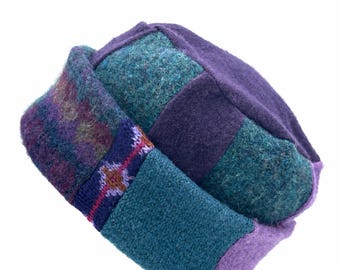 Upcycled Sweater Patchwork Hat One of a Kind Wool Hat Handmade Eco Friendly