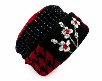 Handmade One of a Kind Upcycled Wool Pillbox Sweater Hat Black