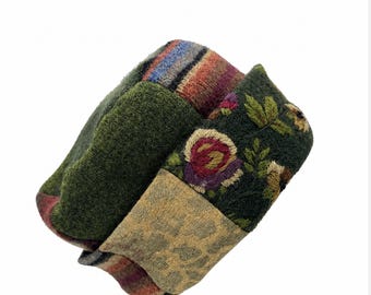 One of a Kind Upcycled Wool Patchwork Hat Fleece Lined Handmade Hat