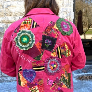 Upcycled Jean Jacket 3X Embellished Embroidery Applique