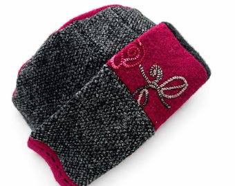 One of a Kind Upcycled Wool Patchwork Hat Fleece Lined Handmade Hat
