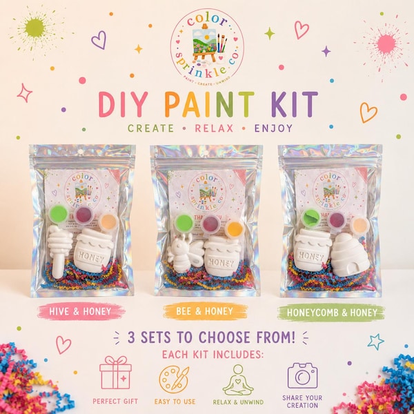Plaster Bee Paint Kit, Hive Craft Activity, DIY Art Supplies (3 Colors, 2 Brushes)