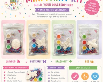 Insect Paintings, Butterfly, Dragonfly, Ladybug, Paint Your Own Kit, Creative Art Craft Activity, Party Favors (DIY Painting)