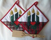 Quilted Christmas Candles Potholders - Set of 2 - HANDMADE BY ME