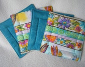 Colorful Laurel Burch "Colorworks" Print Fabric Coasters/Mug Rugs - Set of 4
