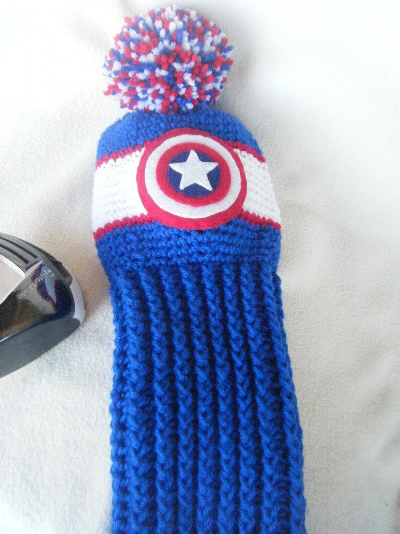 Crocheted Captain America Driver Head Cover Pick the Color Etsy