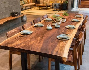 Mesa de nogal macizo hecha a mano, mesa rústica de granja, mesa de cocina de madera, mesa de comedor, mesa de muebles de lujo, mesa de comedor de muebles a medida