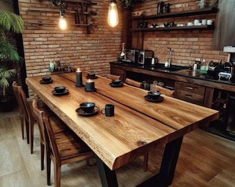Walnut Rustic Farmhouse Wooden Table, Kitchen Dining Table,Handcrafted Furniture Table,Handmade Wooden Walnut Table, Farmhouse Dining Table