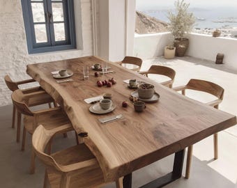 Tavolo rustico in legno fatto a mano, tavolo da pranzo in noce, tavolo da cucina in stile rustico, tavolo di mobili artigianali, tavolo rustico in noce in stile rustico
