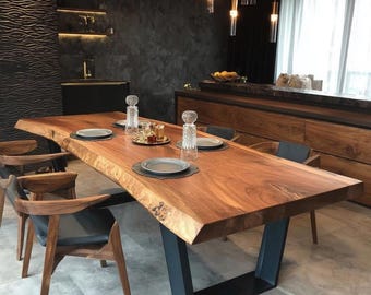 Handgemaakte houten rustieke tafel, walnoot eettafel, boerderij keukentafel, handgemaakte meubeltafel, houten keuken eettafel