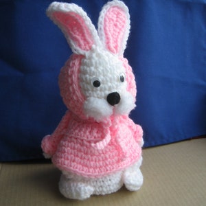 SALE Handmade 10 Inch Crochet Easter Bunny Rabbit in Pink Hoodie Vintage Amigurumi Animal Toy Doll American Made in USA image 2