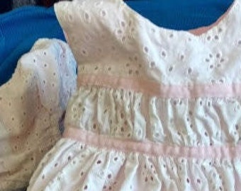 POLLY FLINDERS 2 Piece White Eyelet Dress -  Baptism/Baby Flower Girl/ Christening - Infant Size  18 Months - American Made in USA