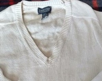 Lands End Cotton Drifter - Cream Cotton Sweater  - Unisex Approx. Ladies Size Large - XL