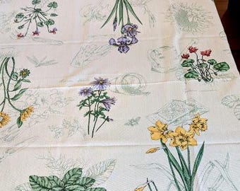 Botanical** Print Table Cloth - Cotton Blend Flower Print - Approx. 52" Square