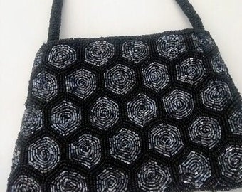 Vintage Purse - Leather Patchwork Clutch or Beaded Evening Purse - Satin Lined - Top Zipper
