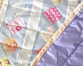 Hand Pieced Diamond Quilt – Pastel Baby Blanket, Wall Decor, Lap Robe- American Made in USA