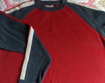 Vintage Racing Stripe Sweater - Color Block Cotton Blend  - Unisex Mens XL -
