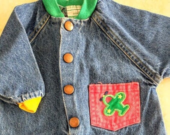 Vintage Healthtex Denim Coveralls - Distressed Denim Baby Romper - Infant Size 0-5 Months - American Made in USA